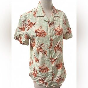 Original Use Green Button-Up Shirt Men’s Small Rose Print Button Up Top